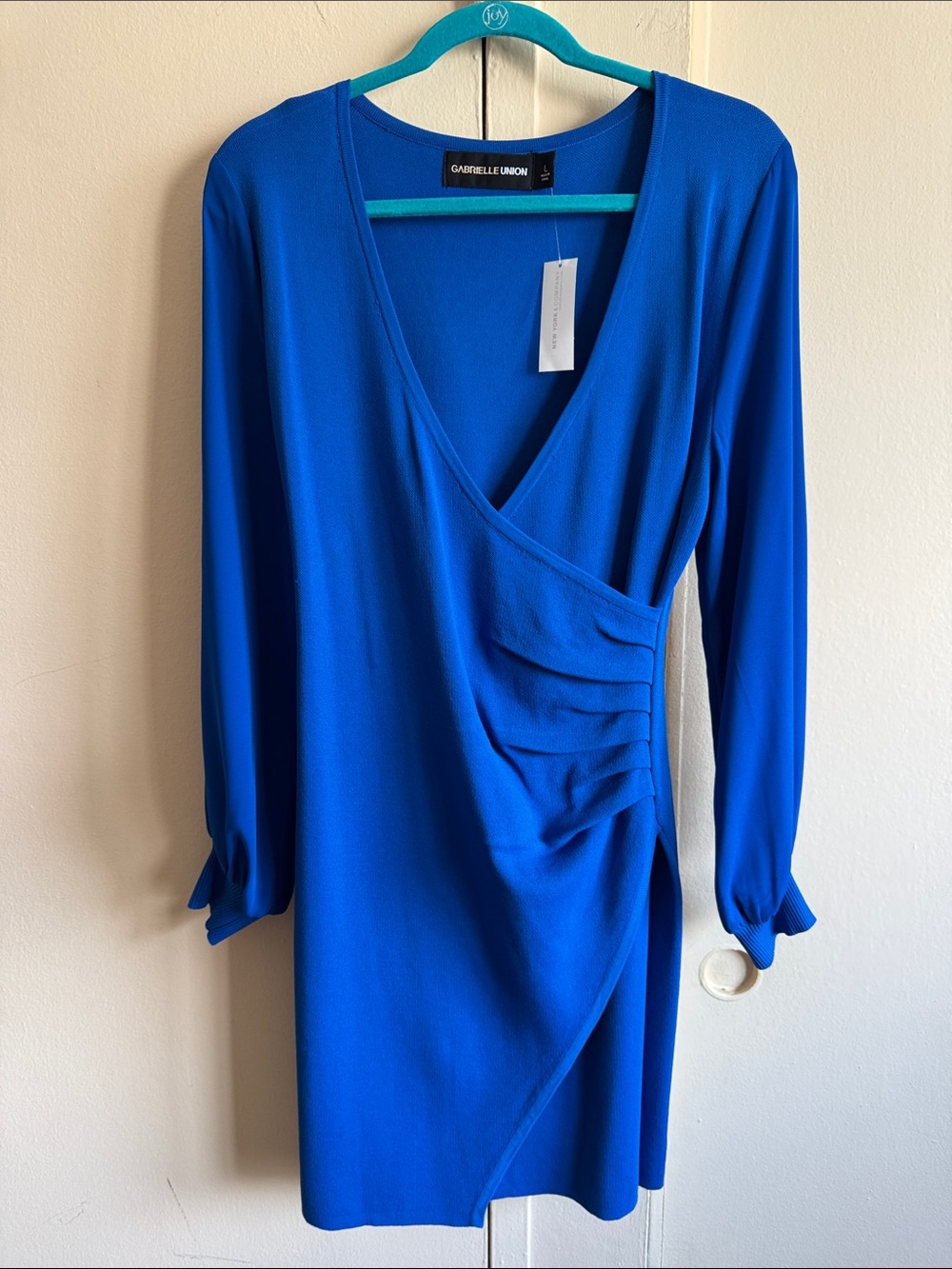 Gabrielle Union Cobalt Blue Long Sleeve Faux-Wrap Dress